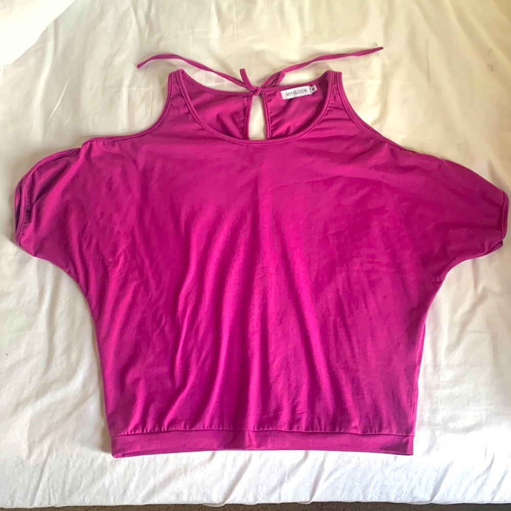 Fuchsia Misslook top with cold shoulders.